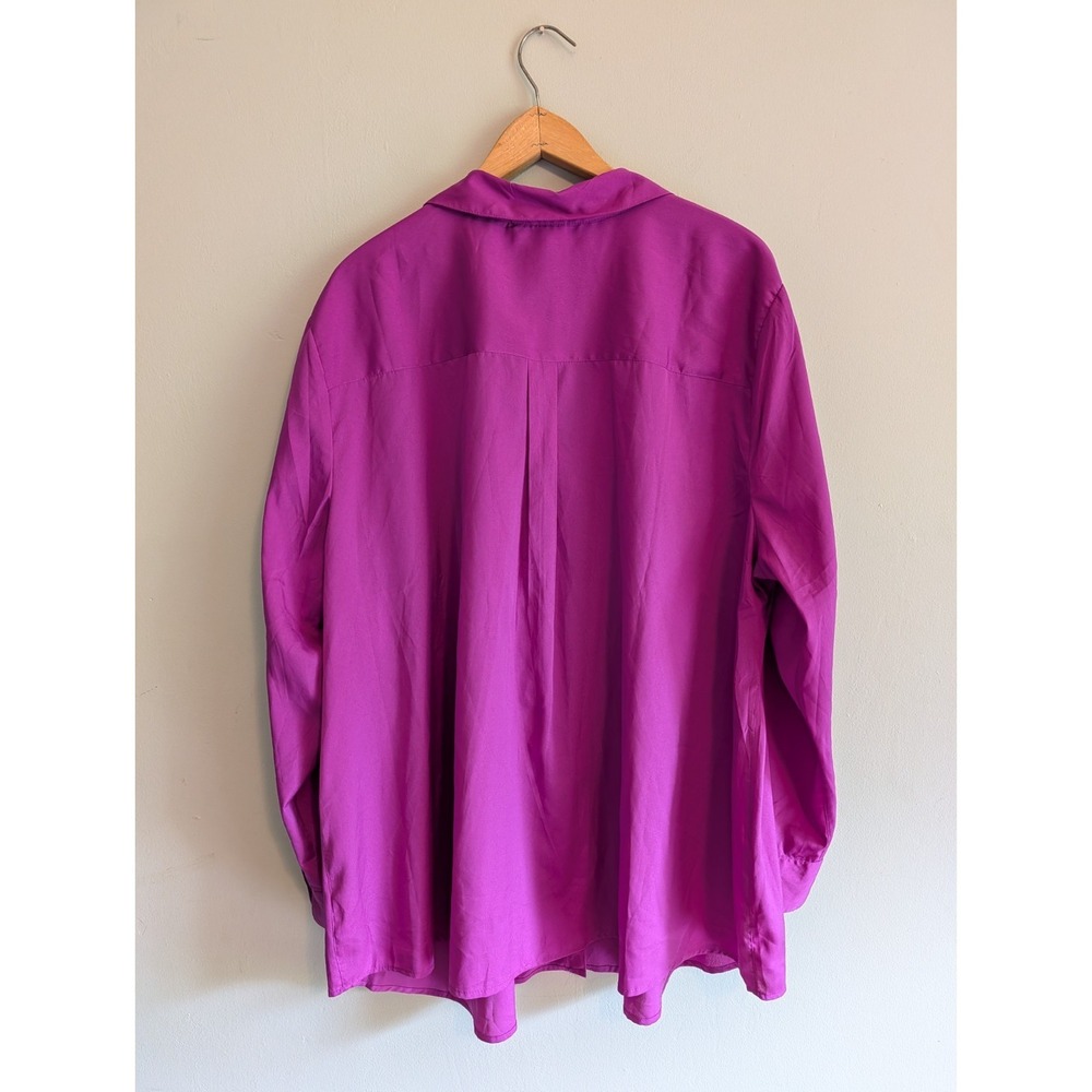 Motherhood Maternity Plus Blouse Button Up Long Sleeve Roll Tab Fuchsia Career - Picture 5 of 12